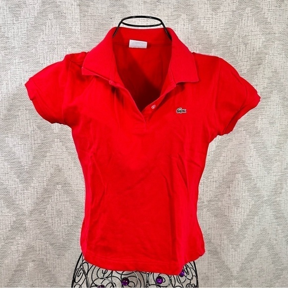 Lacoste Devanlay red baby tee polo size 40 - Picture 1 of 11